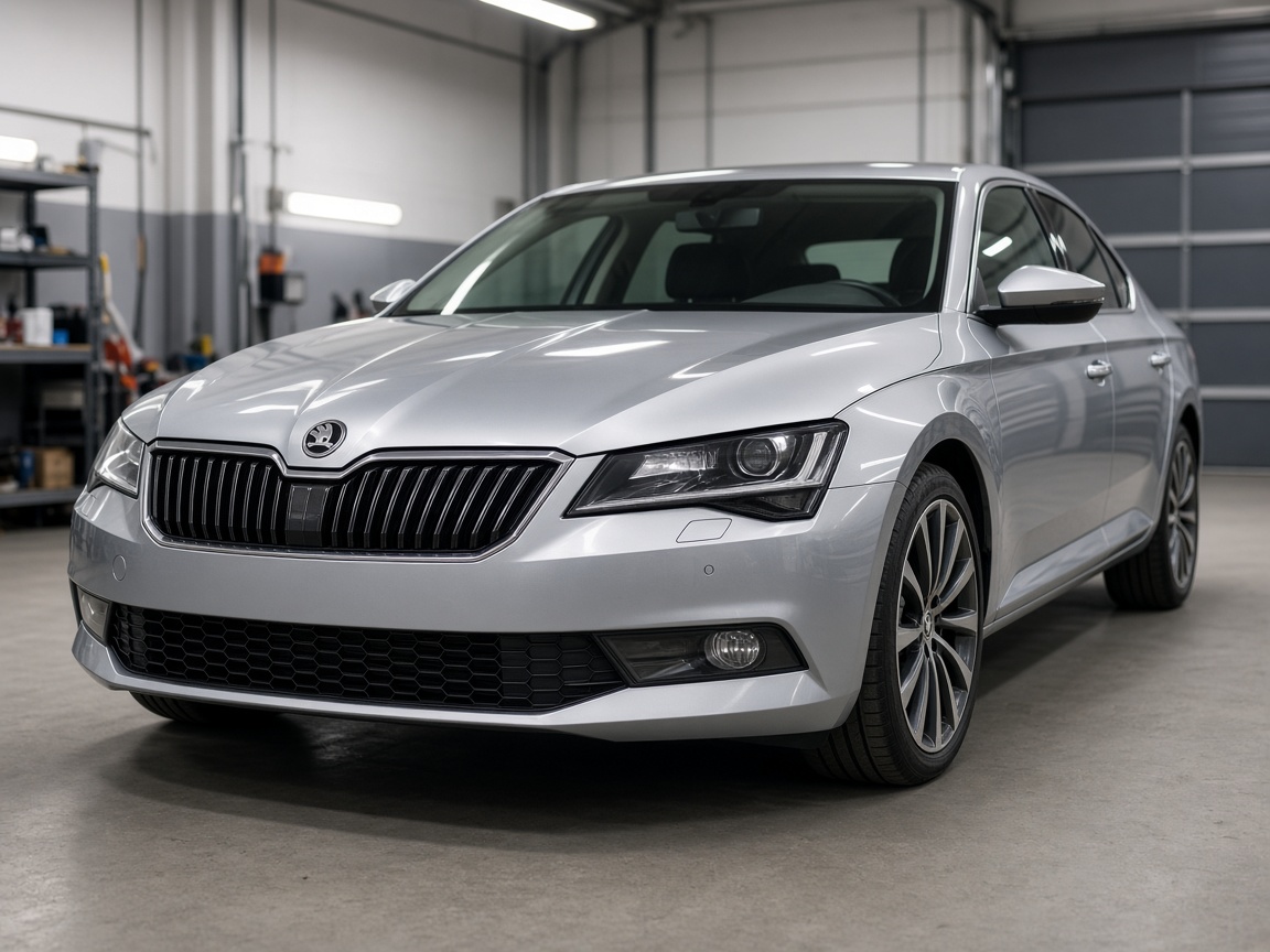 Lakovanie predného nárazníka modrého automobilu